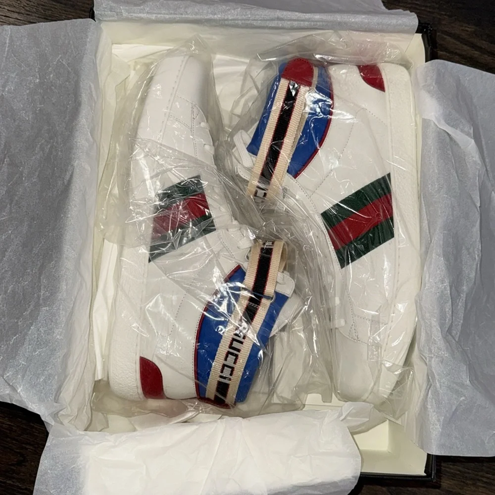 Gucci Leather Ace Stripe High Top Sneaker-523472-Authentic-NIB